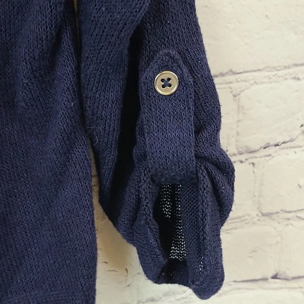 Justice Navy Blue Spring Lightweight Sweater Glitter Medallion Tab Sleeves Sz 10